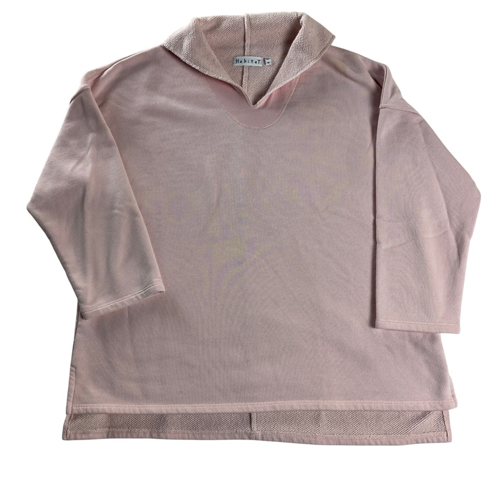 Habitat Pullover Sweatshirt Pink Cotton Blend Textured Collar Relaxed Top M